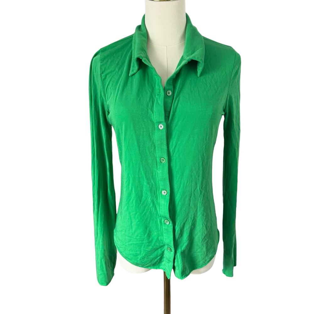 Wilfred Aritzia Pose Green Button-Up Shirt Tencel Lyocell Demure Bold Maximalist - Picture 2 of 13